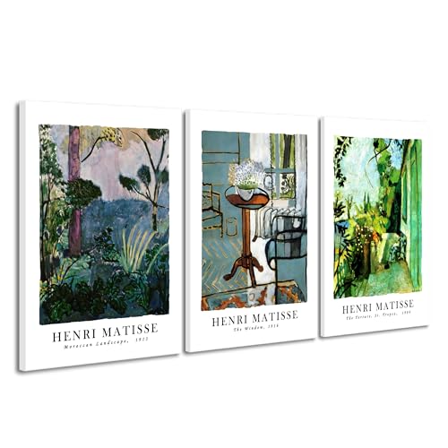 Wieco Art Large Canvas Wall Art Set of 3 Henri Matisse Aesthetic Posters The Terrace, St.Tropez The Window Moroccan Landscape Matisse Prints Posters for Home Decorations - size: 20x28inchx3pcs(50x70cmx3pcs)