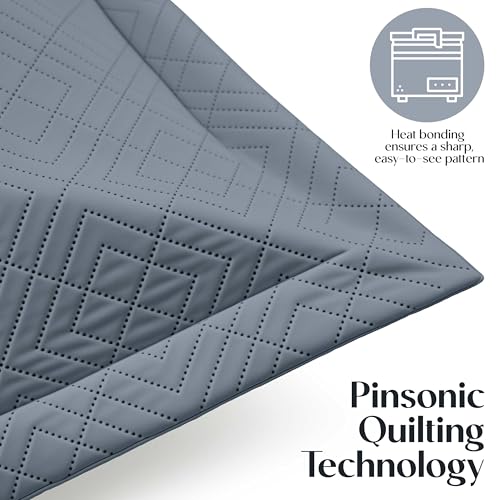 Clara Clark Quilts Twin Size - All Season Bedspread Coverlet Set, Pinsonic Weave Lightweight Bedding Set - 5 Piece Twin Quilt Set with Pillow Shams, Steel Blue - Twin Diamond - color: 21 – Slate Blue – Diamond, size: Twin