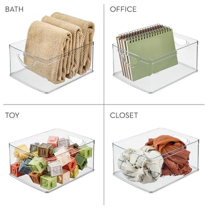iDesign Plastic Stackable Kitchen Cabinet Storage Bin with Handles - Clear Pantry Organizer Medium (Pack of 4) - size: Medium (Pack of 4), style: Pack of 1
