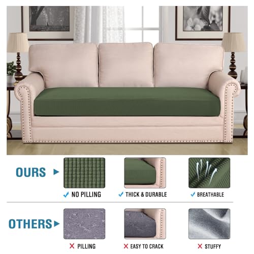 H.VERSAILTEX Super Stretch Individual Seat Cushion Covers Sofa Covers Couch Cushion Covers Slipcover Sets Thick Jacquard Textured Twill Fabric (1 Piece Sofa Cushion Cover, Bronze Green) - color: Bronze Green, size: 1 Cushion Sofa