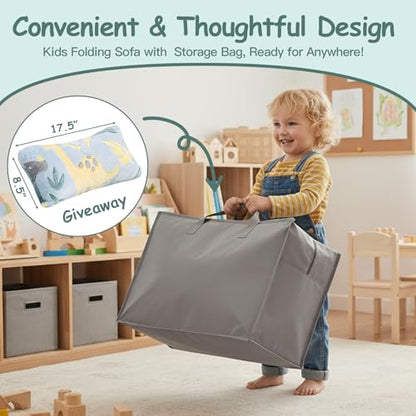Kids Floor Sofa, Child Fold Up Sofa Couch Convertible Futon Folding Chair with Storage Bag for Kids, Green Dinosaur - color: Green Dinosaur