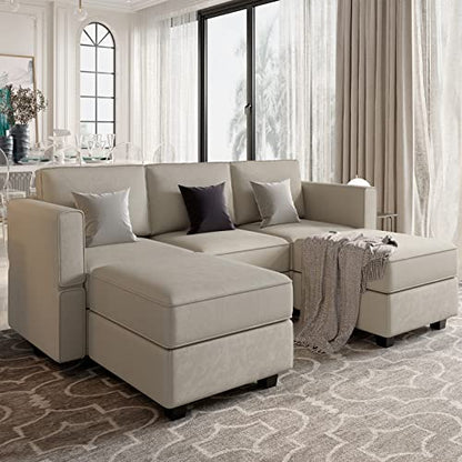 Belffin Modular Sectional Sofa with Double Chaise Velvet U Shaped Sofa Reversible Sectional Couch with Storage Grey - color: Grey, size: U Shape Sofa