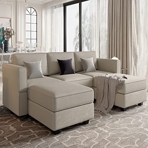 Belffin Modular Sectional Sofa with Double Chaise Velvet U Shaped Sofa Reversible Sectional Couch with Storage Grey - color: Grey, size: U Shape Sofa