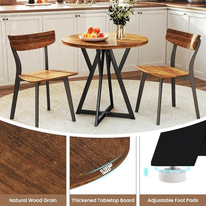 Small Dining Table, 31.5" Round Kitchen Table for 2 with X-Shaped Metal Pedestal Base, Wooden Dining Room Table for Small Spaces, Cafe, Apartment, Living Room, Office (Rustic Brown+Black)