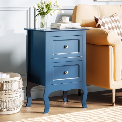 Bonnlo Blue Nightstand Set of 2, Blue Night Stands with Drawers for Bedroom, Kids Room, Living Room, Wood, 15.75" W x 11.8" D x 23.6" H - color: Navy Blue