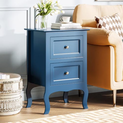 Bonnlo Blue Nightstand Set of 2, Blue Night Stands with Drawers for Bedroom, Kids Room, Living Room, Wood, 15.75" W x 11.8" D x 23.6" H - color: Navy Blue
