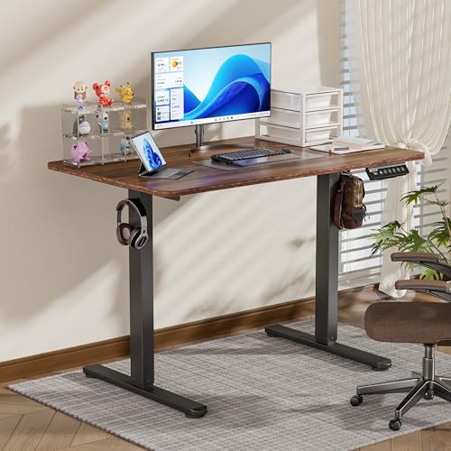 BIZUM 40x24 Inch Electric Standing Desk with Memory Presets, Quiet Motor Height Adjustable Stand Up Desk for Home Office & Gaming, Ergonomic Sit Stand Workstation，Walnut - color: Dark Walnut, size: 39.4*23.6 Inch