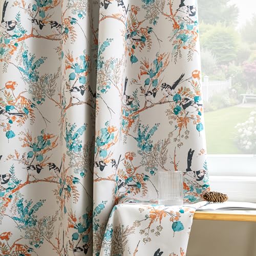 H.VERSAILTEX 꽃무늬 100% 암막 커튼 길이 160cm(63인치) 2패널 벌새 프린트 패턴 룸 다크닝 단열 커튼 침실 그로밋 창문 트리트먼트 드레이프, 틸/블랙 - color: 벌새-청록색/블랙, size: 52"W x 63"L (Pack of 2)