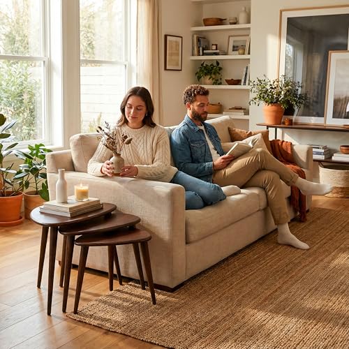 Ultimate Premium Products Solid Nesting Table Set of 3- Oak Mid Century Pebble Tables with Tapered Legs – Wooden Home Furniture in a Retro Style - Oak - color: Oak