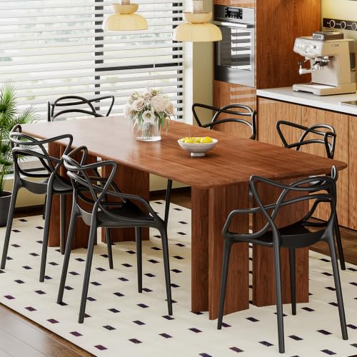 Mid Century Modern Dining Chairs Set of 4, Stackable Kitchen Chairs | Plastic Dining Room Chairs with Contoured Backrest & Wide Seat & Non-Slip Feet for Dining/Kitchen/Living Room, Black - color: Black