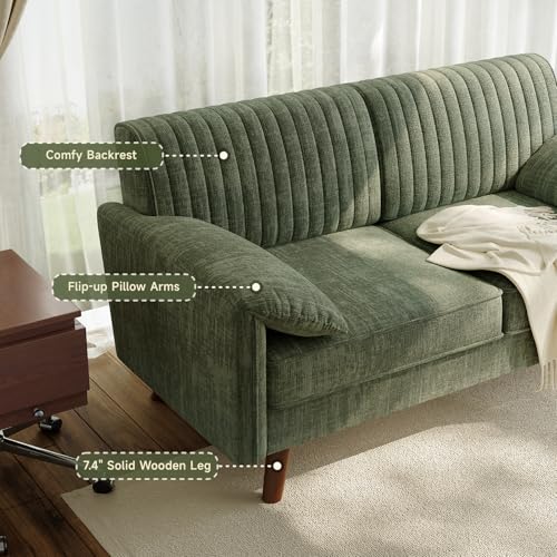 64.5" Loveseat Sofa, Chenille Loveseat Couch for Living Room, Green | 23.2" Deep Seat Love seat with Padded Arms, Comfy Modern Small Couches for Bedroom, Small Spaces, Dorms, Office, Apartment - color: Green