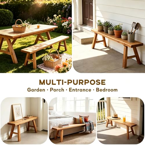 Farmhouse Indoor Wooden Living Room Dining Bench, Asian Natural Wood Kitchen Entryway Benc with Armless Design and Short Height, Solid Wood Shoe Bench Entryway Benches (47.2 * 10.2 * 17.7)