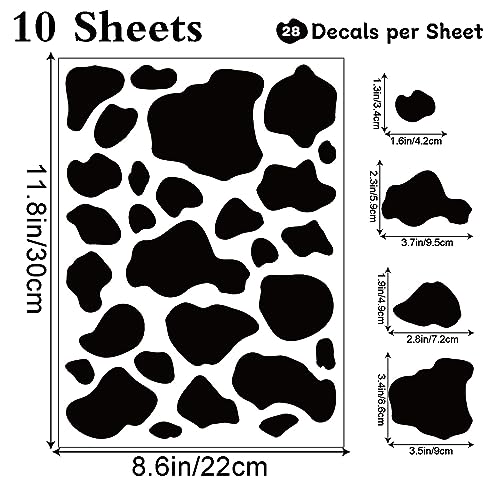 AOWDIAO 280 Pieces Cow Print Stickers Peel and Stick Vinyl Decals for Wall, Car, Laptop, Water Bottle & Home Decor - style: Cow Print