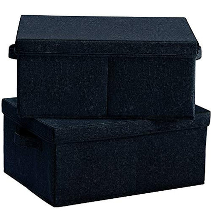 HOONEX Linen Foldable Storage Bins with Lids, 2 Pack, Storage Boxes with Carrying Handles and Sturdy Heavy Cardboard, 16.5" L x 11.8" W x 7.5" H for Shoes, Books, Clothes, Nursery, Dark Grey - color: Dark Grey