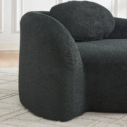 JIVOIT Modern Oval Single Lazy Sofa Chair, Bouclé Fabric Single Lounge Chair with Integrated Backrest, Side Armrest and Pillow, Compact Space-Saving Lounge Chair for Living Room Bedroom (Black//033) - color: Black//033