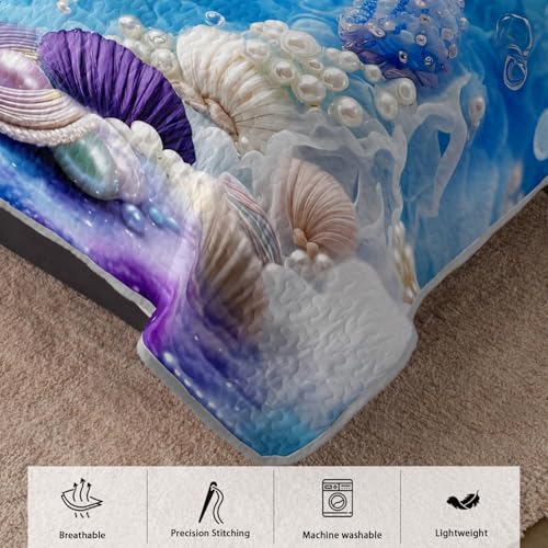 AILONEN Cartoon Blue Jellyfish Quilt Bedding Sets Full Size, Girls Ocean Shell Pearl Theme Quilt Set Printed - 3 Pieces,Underwater World Bedspread Coverlet Set Soft Microfiber Quilt & 2 Pillowcases - color: Jellyfish44, size: Full