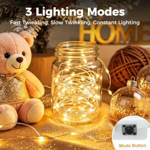 btfarm 20 Pack Fairy Lights Battery Operated Twinkle Lights with 3 Modes | 7Ft 20 Led String Light, Waterproof Bulk Small Mini Silver Wire for Christmas Mason Jars Wedding Table Centerpiece,Warm White - color: Warm White, size: 20 Pack