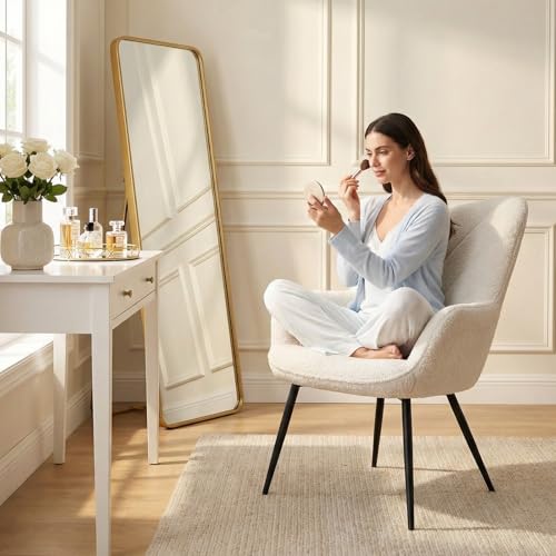 MALOL Mid-Century Sherpa Upholstered Accent Chair, Cozy Armchair with Curved Backrest, Sturdy Metal Legs, Soft Fabric Chair for Living Room, Bedroom & Reading Area,Beige - color: Beige, size: set of 2