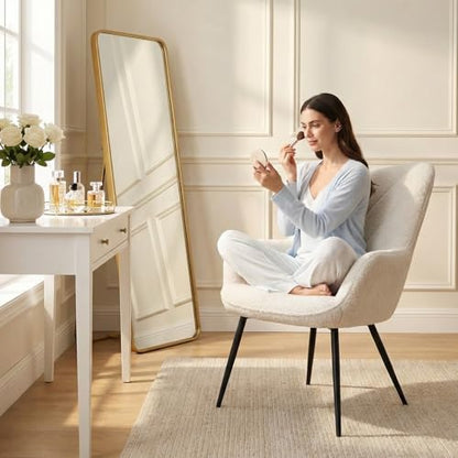 MALOL Mid-Century Sherpa Upholstered Accent Chair, Cozy Armchair with Curved Backrest, Sturdy Metal Legs, Soft Fabric Chair for Living Room, Bedroom & Reading Area,Beige - color: Beige, size: set of 2