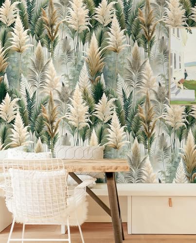 Floralplus Peel and Stick Wallpaper Boho Forest Removable Wallpaper | Wallpaper for Bedroom Bathroom Self Adhesive Renter Friendly Green Leaf Contact Paper for Cabinet Walls, 17.5 x 118 in