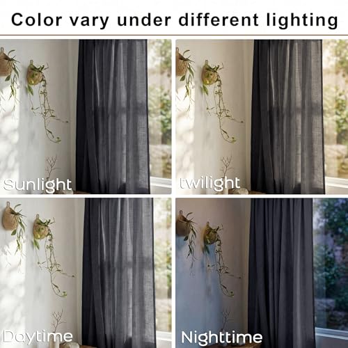 63 Inch Dark Grey Curtains for Bedroom Living Room Set 2 Panels Back Tab Light Diffusing Charcoal Gray Linen Semi Sheer Curtain 63 Inches Long for Hallway Door Doorway Exercise Room Studio Dormitory - color: Dark Grey, size: 52"W x 63"L (Pack of 2)