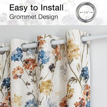 MYSKY HOME 100% Blackout Linen Floral Curtains 102 Inch Long 2 Panels Farmhouse Pattern Printed Double Layer Thermal Insulated Floor Length Window Drapes for Dining Room, Yellow, 52" Wide Each Panel - size: 52"W x 102"L (Pack of 2)
