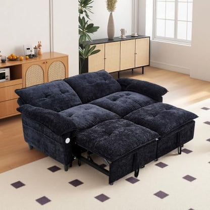 73" Plush Velvet Convertible Loveseat Sleeper Sofa Bed, Loveseat Convertible with Hidden Mattress, Sofa Bed Couch Simple Assembly for Small Apartment and Guest Space, Black - color: Black