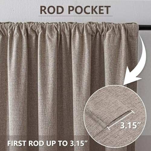100% Blackout Curtains 96 inch Length1 Panel Faux Linen Long Drapes for Bedroom Living Room Black Out Room Darkening Curtain Thermal Insulated Back Tab Rod Pocket(W37 x L96, Beige) - color: Beige, size: 70"W x 96"L (Pack of 1)