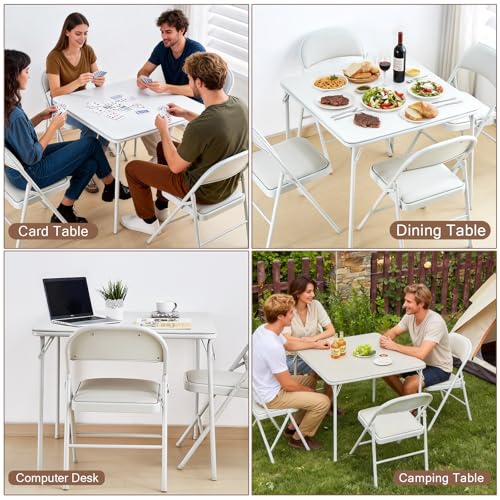 Square Folding Table 32x32 Small Card Table Foldable - White | Vinyl Top Padded Table with Collapsible Leg for Dining Mahjong Bridge 4 Players - Wheelchair Accessible - color: White
