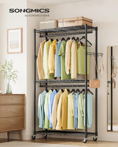 SONGMICS Clothing Rack, Heavy-Duty Garment Rack, Adjustable Storage Shelves | Freestanding Portable Wardrobe Closet, Hanging Rails, Ink Black, DALTEN Collection ULGR413B01 - size: 35.4"W x 78.3"H, style: Without Fabric Cover