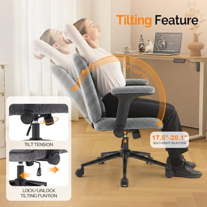 VINGLI Criss Cross Chair with Adjustable Flip-Up Arms,Cross Legged Chair with Wheels,Extra Wide Office Chair,Desk Chair for Home Office,Vanity,Bedroom, Apartment,Starry Chenille,Dark Grey - color: Dark Grey