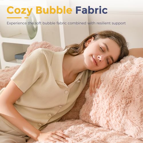 MAXYOYO 3-Seater Boneless Sofa Couch, Modern Bubbled Sofa for Living Room, Soft Bean Bag Chair High-Density Foam Couch with Pillows, No Assembly Required - color: Bubble Pink, size: 3 Seater