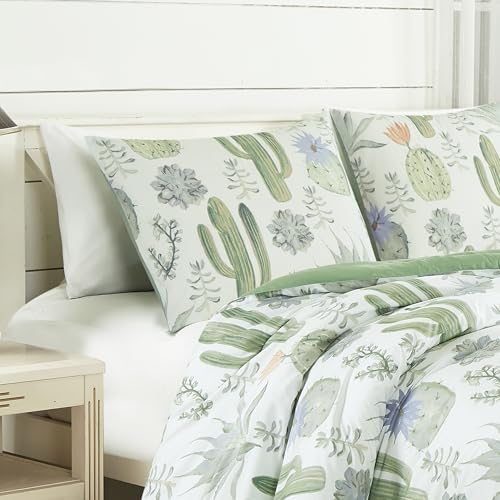 Chezmoi Collection Cereus 2-Piece Southwestern Serene Desert Comforter Set - Green Blue Cactus Succulent Plant Printed Washed Microfiber Bedding, Twin - color: Green Cactus Succulent, size: Twin