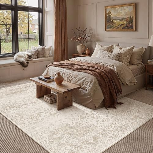 Light Brown 6x9 Area Rug Washable for Living Room | Living Room Rug,Vintage Rug,Bedroom,Dining Room,Office,Farmhouse,Non-Shedding,Non Slip,Low Pile,Soft - color: Light Brown, size: 6' x 9' (Rectangular)