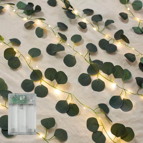 Vine with Fairy Lights, 2 Pack 40 LEDs Vine Lights Eucalyptus Battery Operated Indoor String Lights, Artifical Garland Leaf Fairy Light Wall Wedding Garden Dorm Bedroom Decor - color: Eucalyptus, size: 2pack-40LED