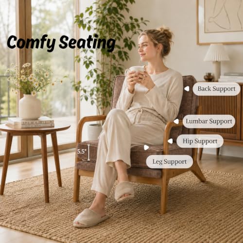 Karl home Mid-Century Modern Accent Reading Chair, Brown | Chenille Upholstered, Solid Wood Frame, Soft Cushion, Lumbar Pillow, Lounge Armchair for Living Room, Bedroom, Balcony, Study - color: Chenille Brown