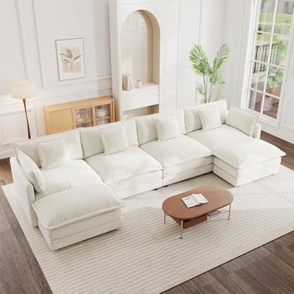 Modular Sectional Sofa, 146.5 Inch U Shaped Couch Set for Living Room, 4-Seater Comfy Cloud Couches with Two Movable Ottoman, DIY Combination, Chenille, Beige - color: Beige, size: 146.5 Inch- U