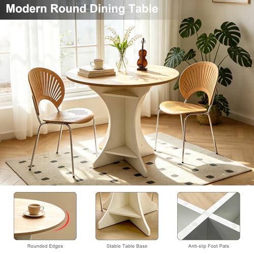 Lightdot 40" Round Dining Table Modern Circle Farmhouse Kitchen Table for 4 People Small Space Dining Room Table for Dining Room/Kitchen/Living Room-Walnut Wood Top & Pedestal Base - color: Walnut