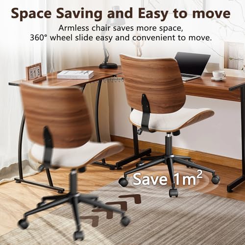 CLATINA Armless Home Office Chair, Desk Chair with Wheels, Adjustable Height Reading Chair, Leather Mid Back & Swivel Computer Chair, Modern Walnut Chairs with Back for Studio Meeting Room(White) - color: White Diamond-a, size: 1 Pack