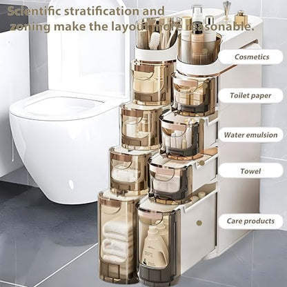 BGYMF 4-Tier Narrow Slim Bathroom Storage Cabinet,Movable,White | ABS and PP,with Wheels and Drawers,Large Storage Capacity,Water Resistant,Toilet Paper Holder,for Small Spaces - size: Slim 4 Tiers