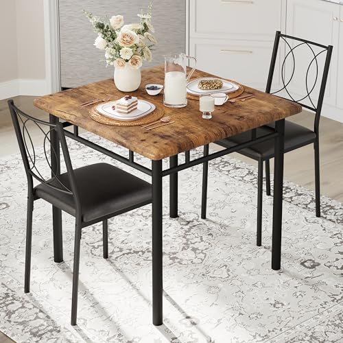 Space-Saving Dining Table Set for 2 – 3-Piece Farmhouse Wooden Table & | Upholstered Chairs – Easy to Clean, Ideal for Apartments & Breakfast Nooks – Compact Dining Furniture – Vintage Color - color: Retro Color