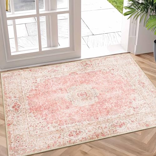 Small Rugs 2x3,Pink Rug for Entryway Bathroom Entrance Doormat | Boho Vintage Bohemian Distressed Washable Accent Floor Throw Carpet Non Slip for Bedroom Kitchen,Blush - color: Pink, size: 2'x3'