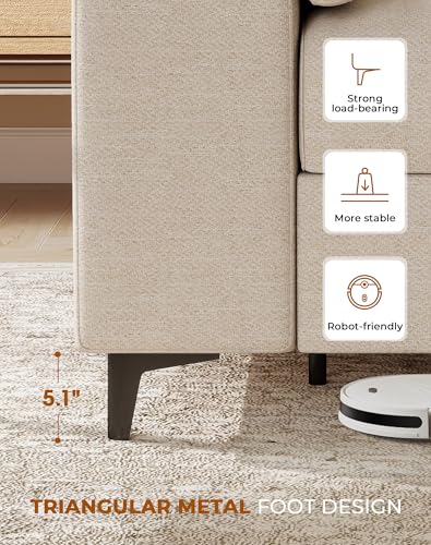 Upvilla 88.97" Modern Couches for Living Room(Beige) | with 8” Cushion, Comfy 2-Seater Chenille Loveseat Sofa with Convertible Armrest, Removable Sofa Cover, High Leg - color: Beige, size: 88.97" Couch