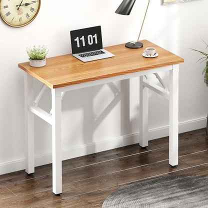 Need Folding Computer Desk - 31.5 Inch Foldable Office Writing Work Study Kids Student Teacher Home Bedroom Table for Small Space, Teak White | No-Assembly, Sturdy Foldable Desk for Home Office, Bedroom, Dorm Room, Student Study, Collapsible, Compact, Eas