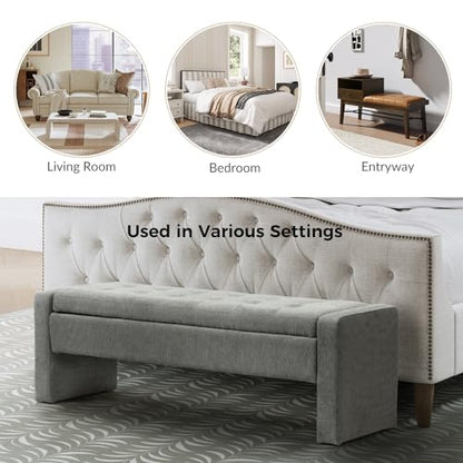 55" Modern Upholstered Storage Bench with Tufted Seat, Fabric Ottoman Bench for Bedroom, Entryway, or Living Room, Soft Close Hinge,Grey - color: Grey