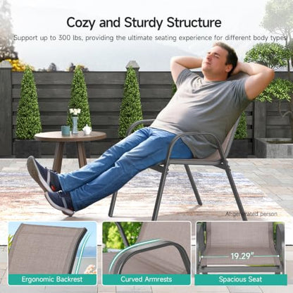 Patio Chairs Set of 4, All Weather Outdoor Dining Chairs | Stackable Dining Furniture Set, Breathable, High Back, Lawn, Garden, Backyard, Poolside Furniture - color: Brown