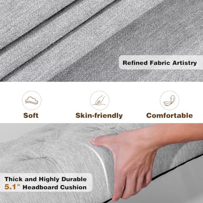 Queen Size Linen Upholstered Headboard, for the Bedroom Grey | Adjustable-Height Tufted Channel Design Padded Head Board Wingback with Nailhead Trim Luxury Bed Headboard - color: Gray, size: Queen (U.S. Standard)