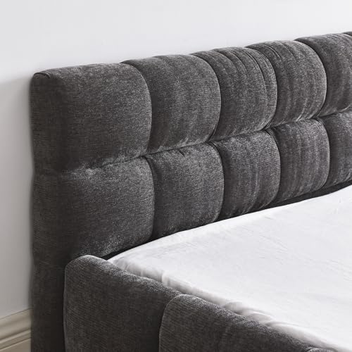 Chenille Fabric Upholstered Platform Bed Frame with Soft Headboard, Modern Low Profile Grounded Design, No Box Spring Needed, Sturdy MDF & Wood Frame, Neutral Style (Dark Grey, Queen (U.S. Standard)) - color: Dark Grey, size: Queen (U.S. Standard)