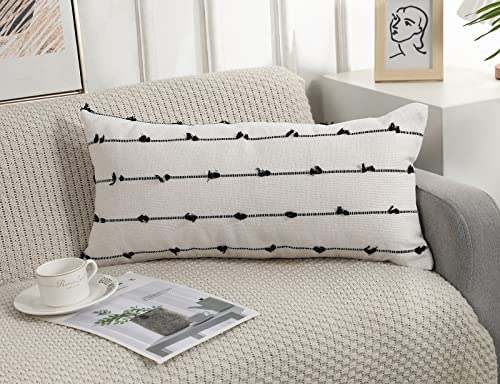 NUYECY Boho Long Lumbar Pillow Covers 16 x 24 Black,Classic Stripe Pattern Cotton Decorative Long Lumbar Pillow Case Cushion Cover Cushion Case for Sofa Couch Bed Livingroom Farmhouse,Modern Accent - color: Black, size: 24" x 16" (Pack of 1)