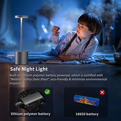 2Pack Cordless Table Lamp, Rechargeable LED Battery 5000mAh Metal USB Portable Powered Desk Lamp, 3 Levels Brightness Light for Restaurants Outdoor (2pack 10.25in Grey) | Battery 5000mAh Metal USB Portable Powered Desk Lamp, 3 Levels Brightness Light for